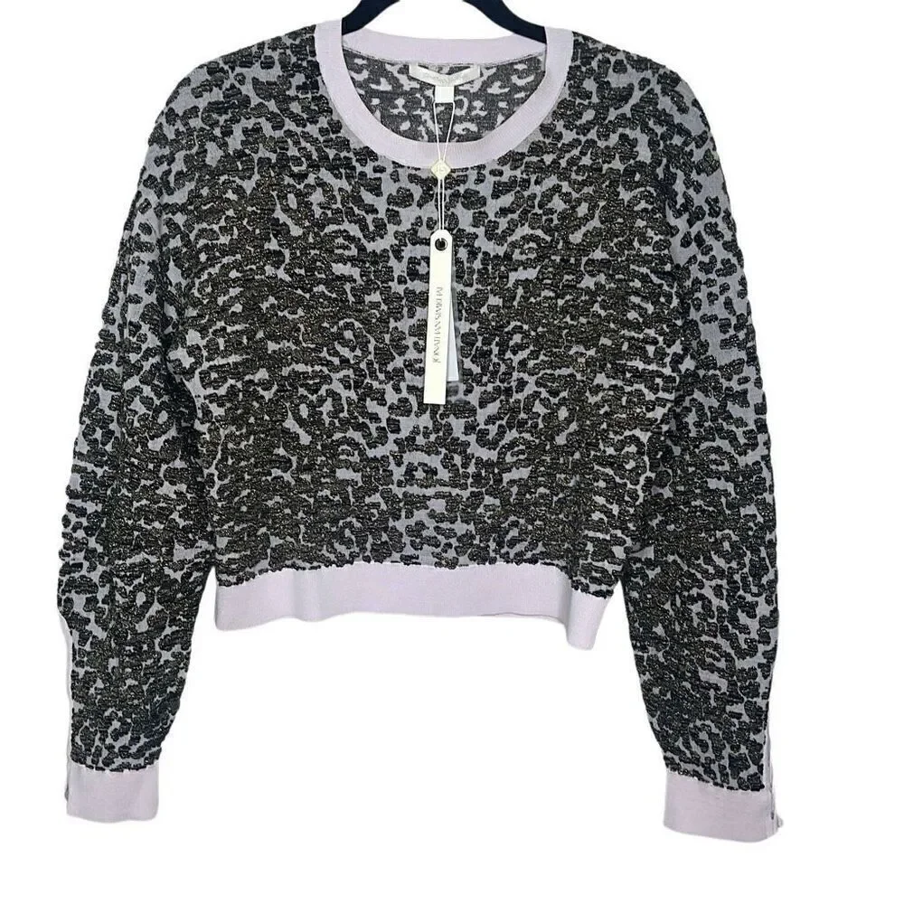 Jonathan Simkhai Animal Print Jacquard Cropped Sweater Lace L NWT